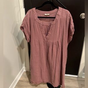 entro Distressed Edge Linen V Neck Dress
